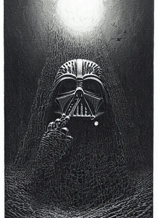 Prompt: darth vader, beksinski, eldritch, apocalypse, creepy creature, horror spooky