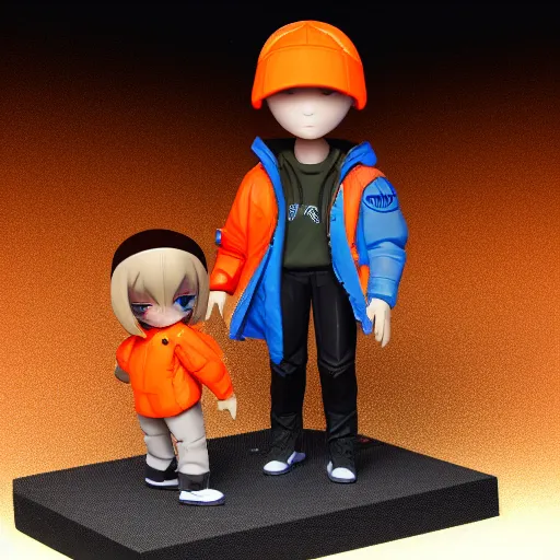 Prompt: magic mushroom, cary grant wearing orange puffy bomber jacket, nendroid, craig mullins style