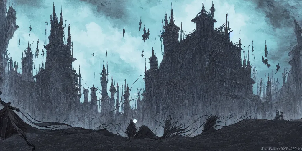 Prompt: studio ghibli style Bloodborne environment