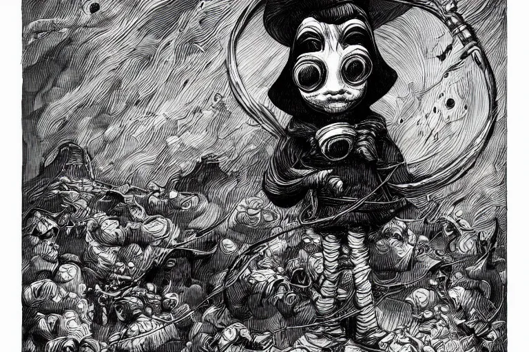 Prompt: a highly detailed pulcinella!! from naples, pizza!, volcano, black sky, smoke, fire lava, post - apocalyptic road warrior vibe, full body, wide angle, an ultrafine detailed painting by joe fenton, trending on deviantart, pop surrealism, whimsical, lowbrow, perfect symmetrical face, sharp focus, octane, masterpiece