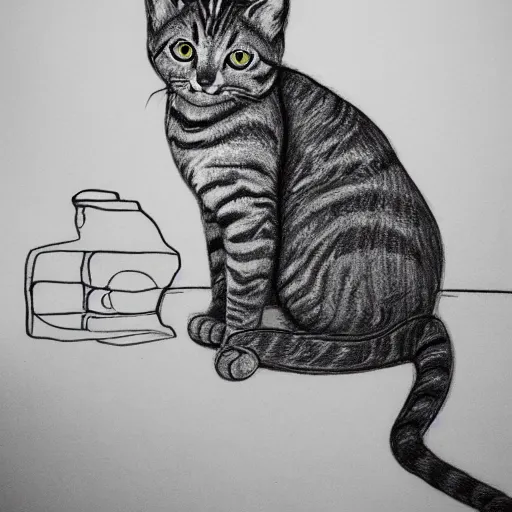 Image similar to Photography of Cat drawing himself, photorealism,