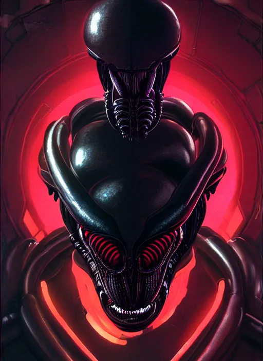 Prompt: profile! portrait of xenomorph, sci - fi, black tech wear, glowing lights! dark, cool colors, acid, intricate, highly detailed, digital painting, artstation, concept art, smooth, sharp focus, illustration, art by h r giger and greg rutkowski