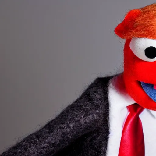 Image similar to close up of donald trump muppet, puppet, wool, dslr photo