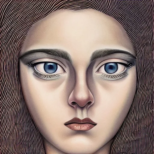 Prompt: professional painting of Elle Fanning in the style of Octavio Ocampo, head and shoulders portrait, symmetrical facial features, smooth, sharp focus, illustration, intricate, stormy weather, extremely detailed masterpiece,