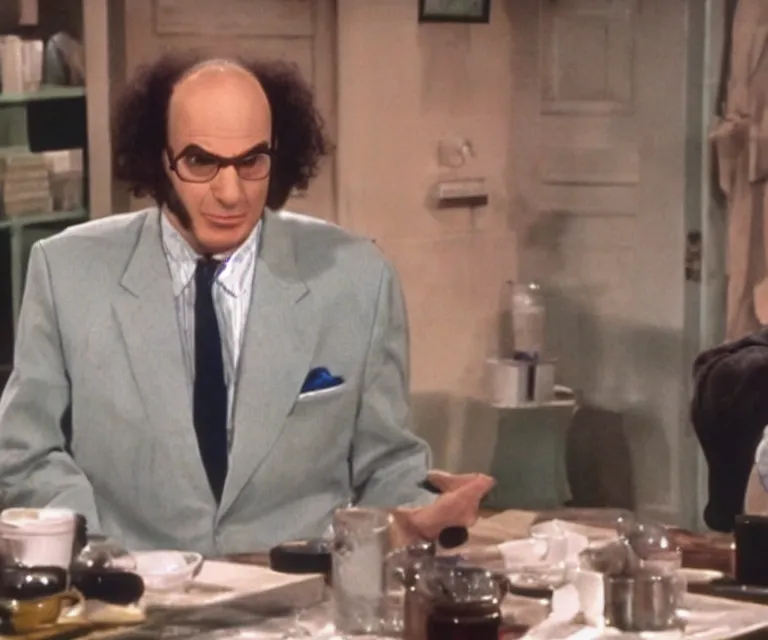 Prompt: still image of din djarin in an episode of seinfeld