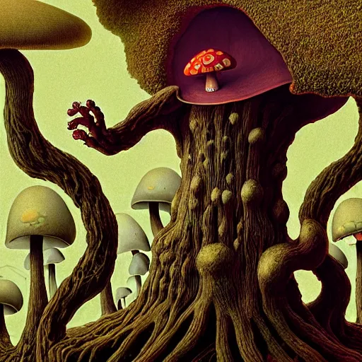 Image similar to mushroom man, fungus, freak show, surrealism, fractalism, strange, hyperdetailed, photorealistic, interesting, benoit b. mandelbrot, m. c. escher, patrick woodroffe, ernst fuchs, zdzisław beksinski, id magazine, octane, cinematic, hyperrealism, 8 k, depth of field, bokeh