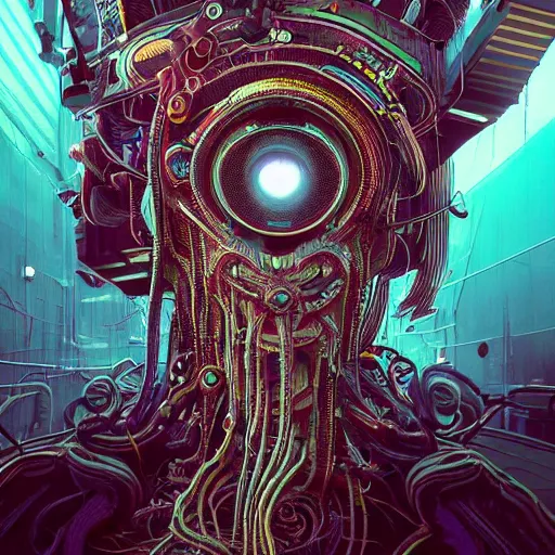 Image similar to portrait of a squid monster. intricate abstract. cyberpunk, intricate artwork. neon eyes, by Tooth Wu, wlop, beeple. octane render, trending on artstation, greg rutkowski very coherent symmetrical artwork. cinematic, hyper realism, high detail, octane render, 8k, minimalistic, hyperrealistic surrealism, award winning masterpiece with incredible details, a surreal vaporwave liminal space, highly detailed, trending on ArtStation