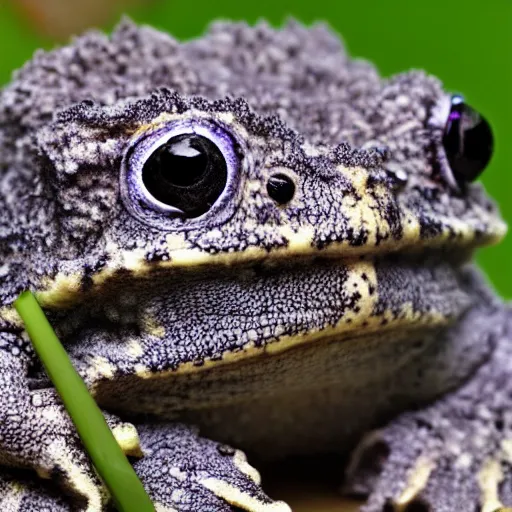 Prompt: photo of a long - haired fluffy angora frog toad with fur