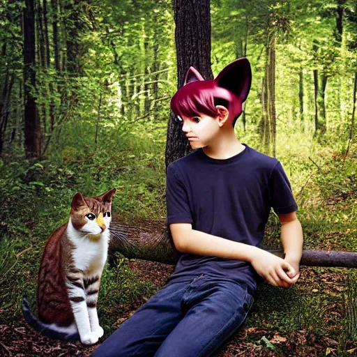 Image similar to A pretty young man with cat ears in his natural habitat. 4K National Geographic photograph