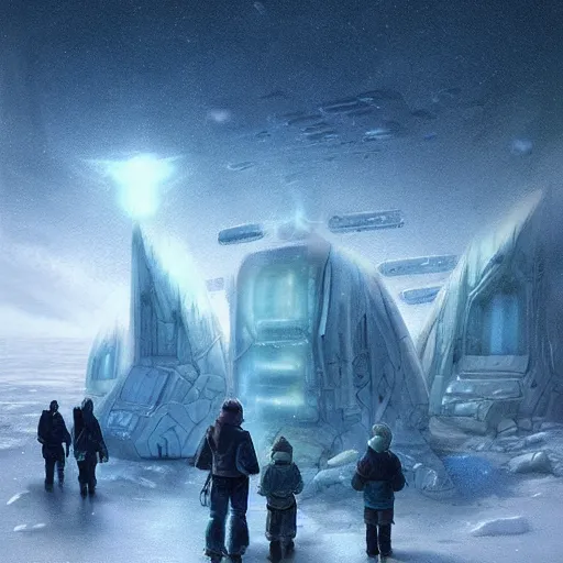 Prompt: ice city in 2 0 8 0, antarctica, technology, fantasy, landscape, 4 k, by beeple!!!, by baptiste monge!!, overdetailed art