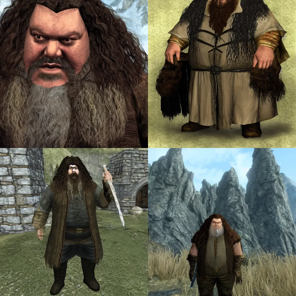 Prompt: Hagrid as an NPC in Skyrim