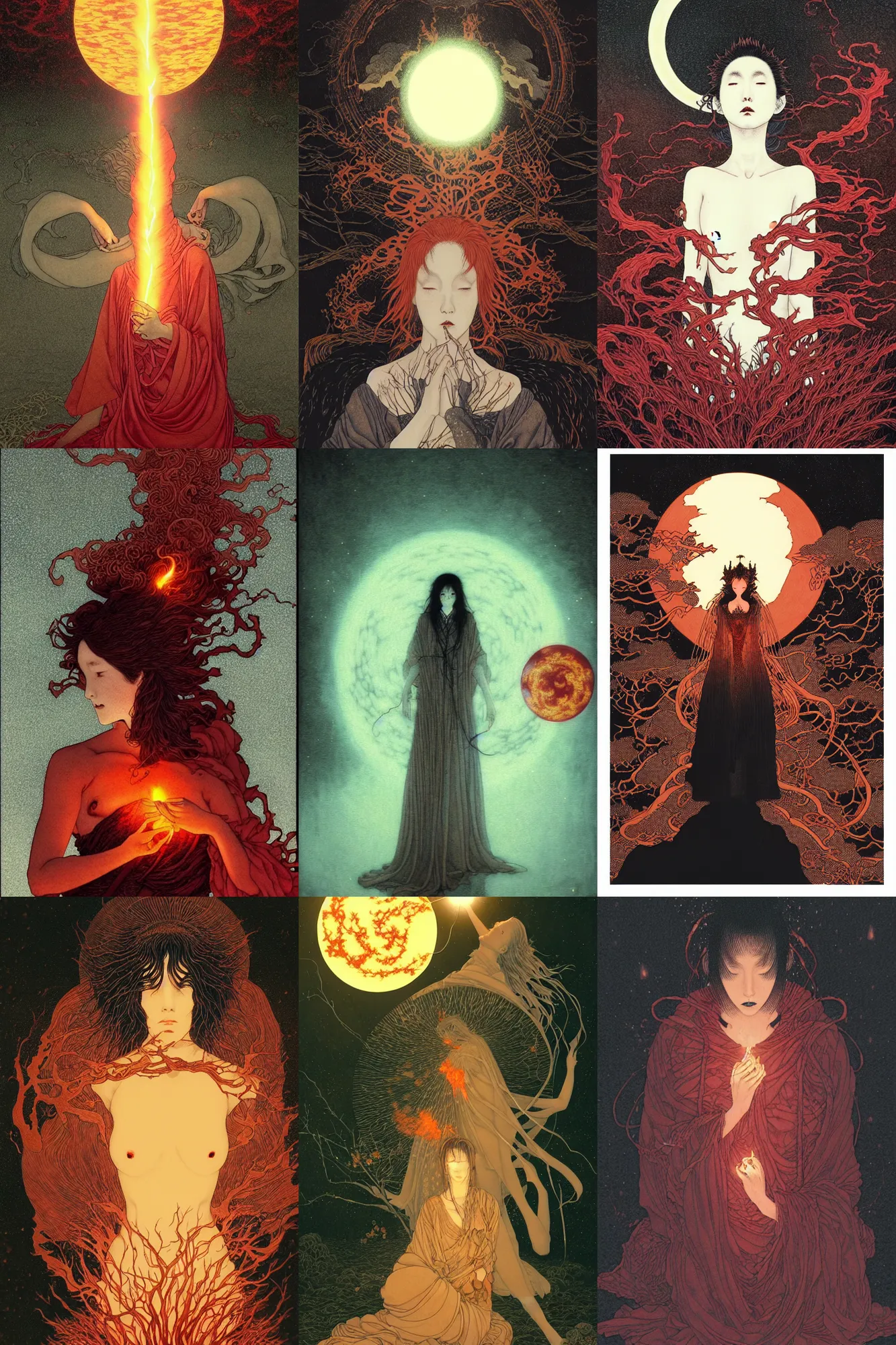 Prompt: Fires glow lonely , Ecstasy and cry from far, Earth covers lightly, oil canvas art by Takato Yamamoto, Abigail Larson, Diana Levin, Iren Horrors, Lenka Šimečková and Lenka Šimečková 8k, ultra realistic , lens flare, atmosphere, glow, detailed,intricate, full of colour, cinematic lighting, trending on artstation, 4k, hyperrealistic, focused, extreme details,unreal engine 5, cinematic, masterpiece