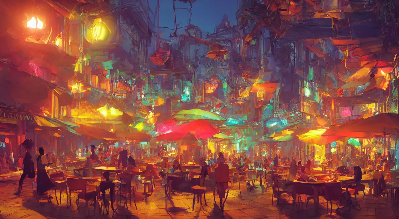 Image similar to bazaar zouk oriantal multicolorful sky shine place mosquet painting stylized digital video game icon global illumination ray tracing 8 k hd resolution, by ilya kuvshinov and cushart krentz and gilleard james