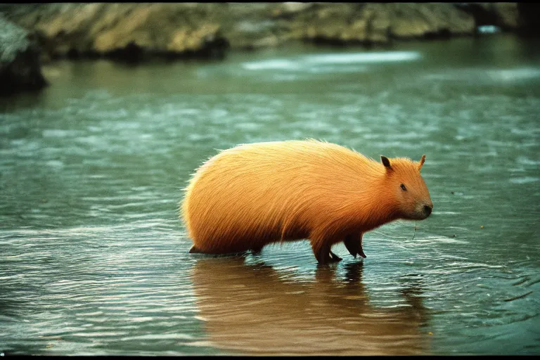 Image similar to a photo of a gyarados capybara in its natural habitat, kodak ektachrome e 1 0 0 photography