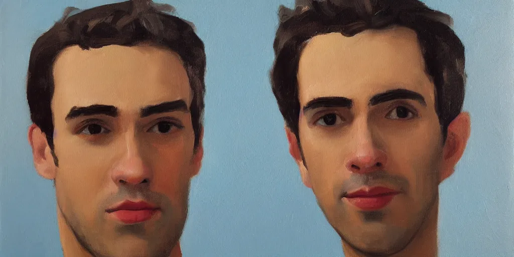 Prompt: a portrait of a cute spanish man, oil painting by alex katz, trending on artstation
