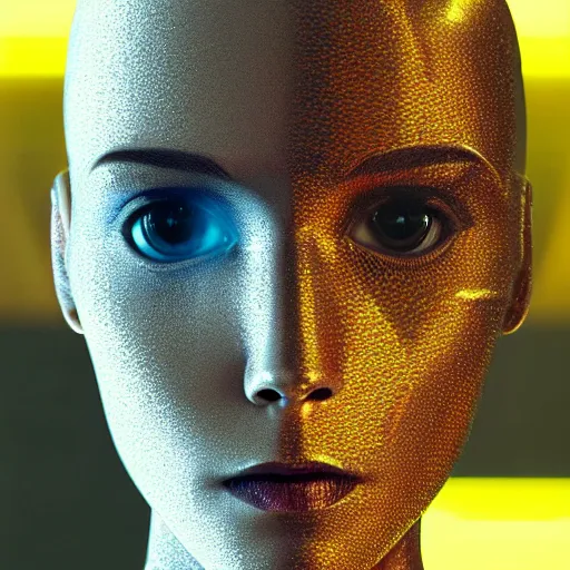 Image similar to headshot of humanoid robot from ex machina, cinematic angle, cinematic lighting, detailed, elegant