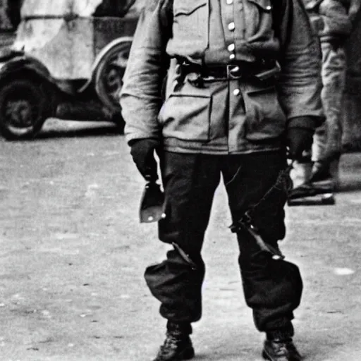 Prompt: police officer posing wear gas mask during world war ii in istanbul