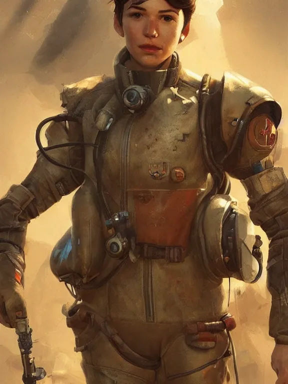 Prompt: portrait of a young pilot from fallout 4 wearing pilot gear, short brown hair, art by ryo shiotani and greg rutkowski, intricate, beautiful, cute, cinematic lighting