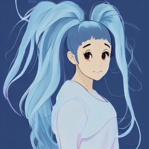 Image similar to Ariana Grande, flowing hair. in the style of Studio Ghibli, trending on artstation