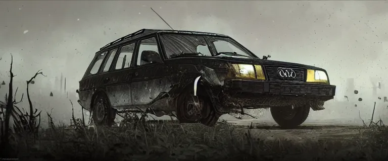 Prompt: Armored and Armed Military Audi 80 B3 Avant (1988) with a mounted M249, Dark Souls 3, Eldritch Horrors, Wretched and Corrupted Knights, a grim fantasy, Anor Londo, dramatic lighting, cinematic, establishing shot, extremely high detail, photorealistic, cinematic lighting, artstation, by simon stalenhag