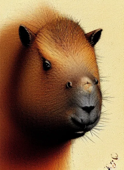 Prompt: a smiling capybara, muted colors, by jean - baptiste monge