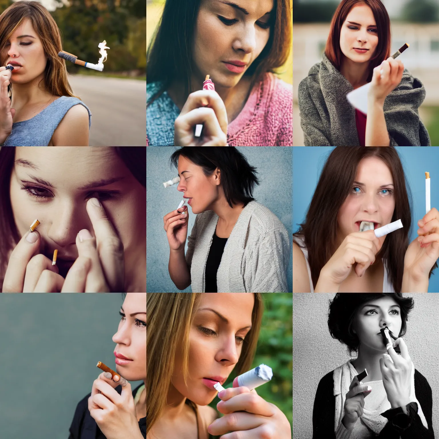 Prompt: photostock photo of women with cigarette in her hand