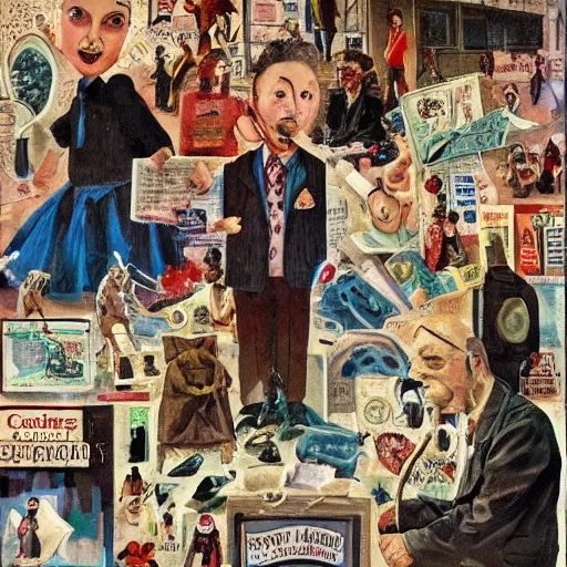 Prompt: A beautiful collage. Doctors don’t seem to realize that most of us are perfectly content not having to visualize ourselves as animated bags of skin filled with obscene glop. Stranger Things by George Grosz random