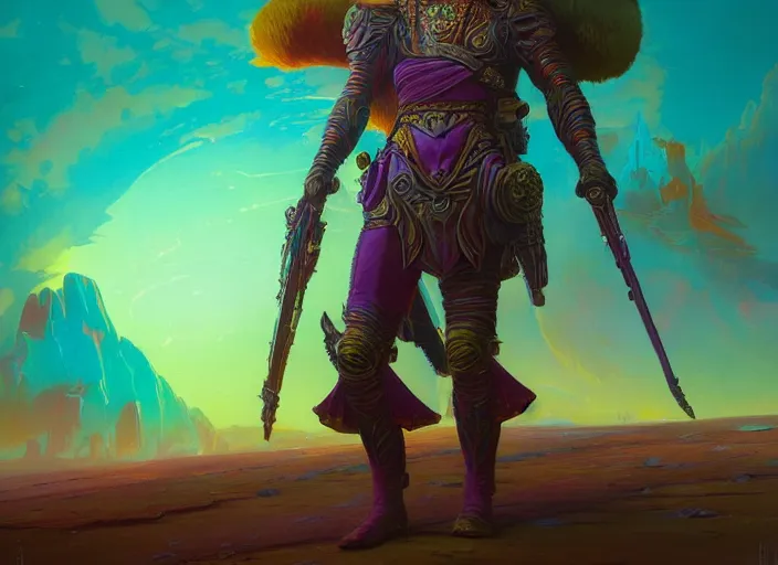 Prompt: A psychedelic pomell lords’ alliance guard , vibrant color scheme, highly detailed, in the style of romanticism, cinematic, artstation, Moebius, Greg rutkowski