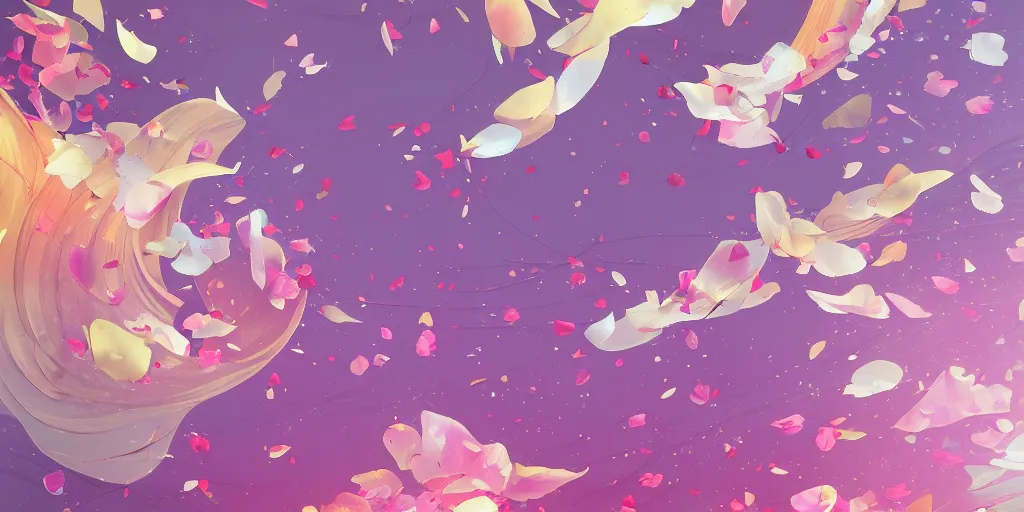 Image similar to background art of spaciously scattered flower petals flowing through the air from left to right on a clean background, petals, anime, artgerm, manga, trending on artstation, art nouveau, mature color scheme