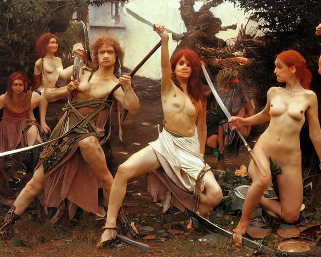 Image similar to a group of female elves hammering a sword, key lighting, soft lights, by steve hanks, by edgar maxence, by caravaggio, by michael whelan, by delacroix, by serov valentin, by tarkovsky, 8 k render, detailed, oil on canvas