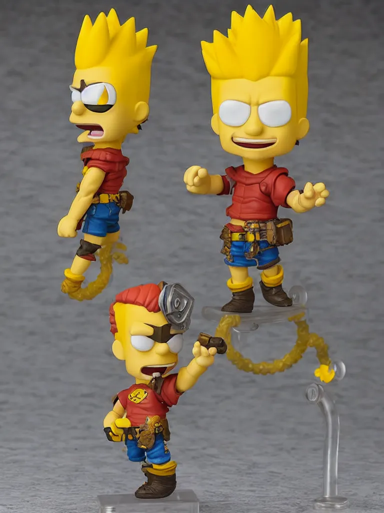 Prompt: collectable mercenary bart simpson fantasy statue, d & d, pathfinder nendoroid, funko pop, resin statue, artstation, pinterest, etsy, detailed product photo, 3 / 4 dynamic pose