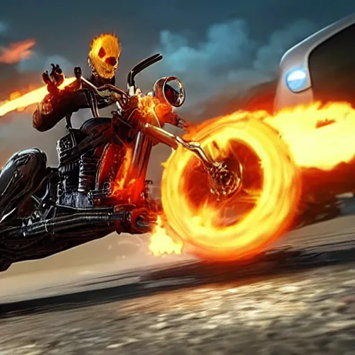 Image similar to Ghost rider in a video game Very detailed 4K quality Super Realistic