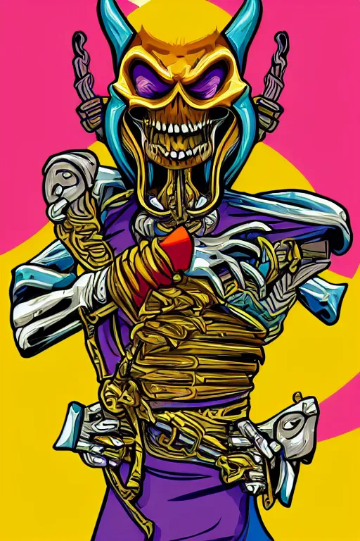 Image similar to rockstar skeletor, art by brian miller, sticker, colorful, illustration, highly detailed, simple, smooth and clean vector curves, no jagged lines, vector art, smooth