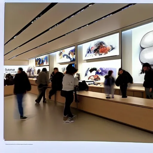 Prompt: ( ( ( 2 0 3 0 s customer service counter interior of a samsung microsoft apple flagship store muted colors. ) ) ) by jean - baptiste monge!!!!!!!!!!!!!!!!!!!!!!!!!!!