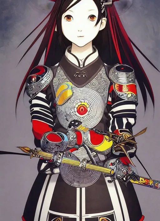 Image similar to takashi murakami, ilya kuvshinov, anime female knight in. ornate armor by, last exile, murata range, fine detail, perfect, dramatic lighting, dynamic composition, art deco, cel shading, vivid, rich texture, alphonse mucha, ( ( ( colorful ) ) ), ( ( ( yoshinari yoh ) ) ),