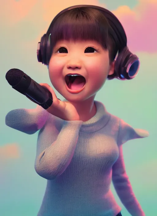 Prompt: a cute asian girl singing, in the style of pixar animation, mid-shot, award winning, hyper detailed, studio lighting, artstation, octane renderer, unreal engine