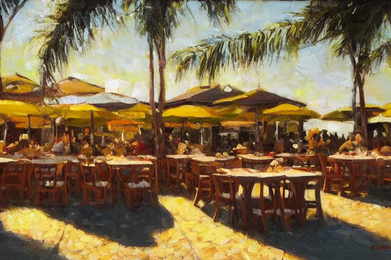 Image similar to italian restaurant on the beach, dappled light, scott christensen