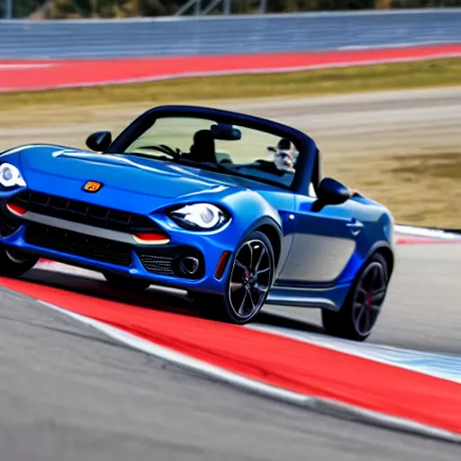 Prompt: a 2 0 1 7 abarth 1 2 4 spider driving on a race track