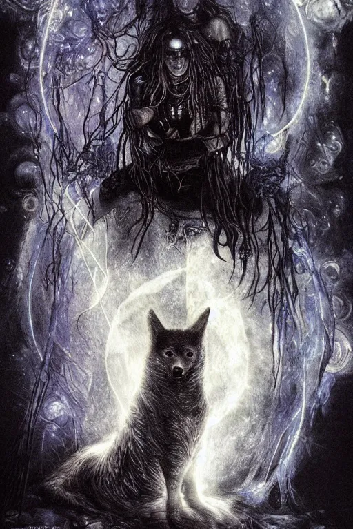 Image similar to fala lefaliir of the mage, art by luis royo and paul alexander, trending on artstation, bioluminescence macro view hyperrealism, doge, grimdark, figurativism, engraving