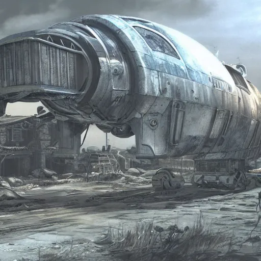 Prompt: fallout 4 spaceship concept art, astonishing detail, smooth lines, great composition, award winning