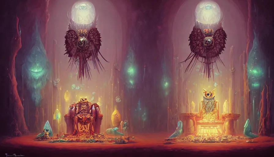 Image similar to Throne Room of the Shaman Owl King, by Peter Mohrbacher