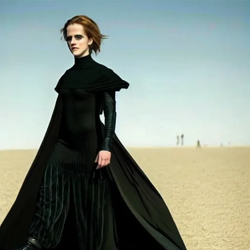 Image similar to Emma Watson as a bene-gesserit, ominous, brooding, dark