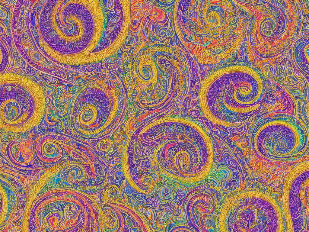 Prompt: swirling maze fractal haeckel paisley multicolor