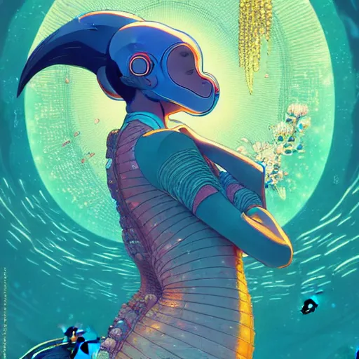 Prompt: a beautiful hyperdetailed character design 4 k wallpaper illustration of a cute dolphin and a beautiful girl, victo ngai cyberpunk style, from china, style of studio ghibli, makoto shinkai, raphael lacoste, louis comfort tiffany, artgerm, james jean, ross tran, chinese style