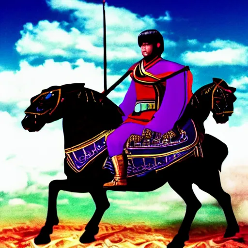 Prompt: genghis khan vaporwave