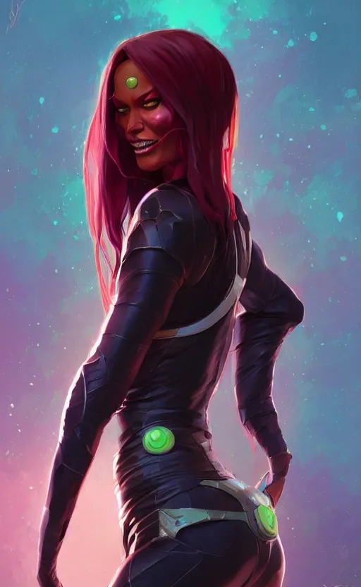 Prompt: Gamora, highly detailed, digital painting, artstation, standing, facing camera, concept art, smooth, sharp focus, illustration, art by artgerm and alphonse mucha, high definition digital art, dramatic lighting, in the style of ilya kuvshinov and Ross tran