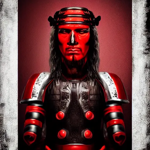 Image similar to portrait of an ancient warrior red and black theme studio photo realistic