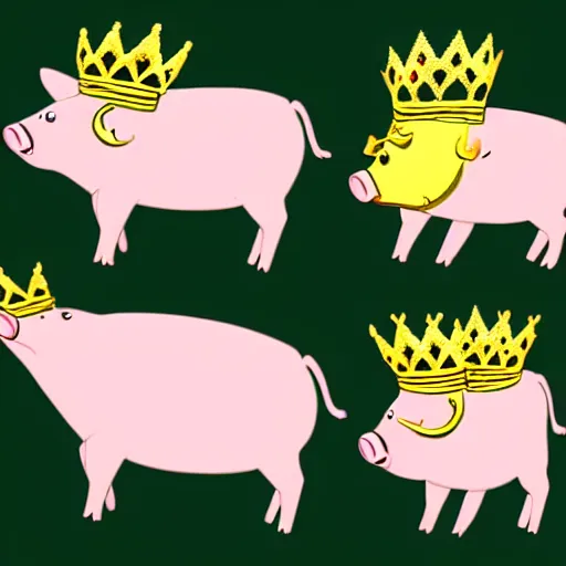 Prompt: concept sketches of a pig wearing a gold crown in the style of spongebob