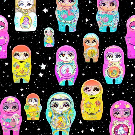 Prompt: Russian Dolls amongst the stars, galaxies and nebulae, digital art style