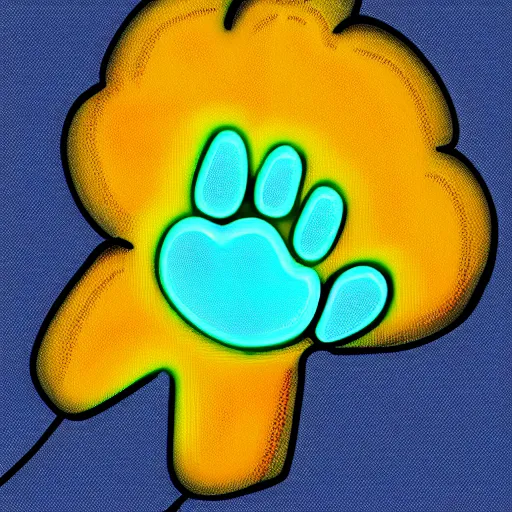 Image similar to fluffy paw of cat cyborg catch ladybag, neon color, detalized, digital painting